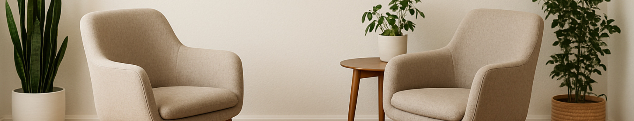 Zwei sich gegenüberstehende Stühl als Symbol für ein Beratungsgespräch.